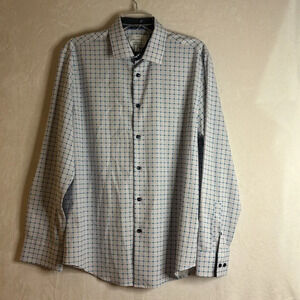 Con.Struct Cooling Comfort Slim Fit Check Stretch Button Up Shirt Size Large